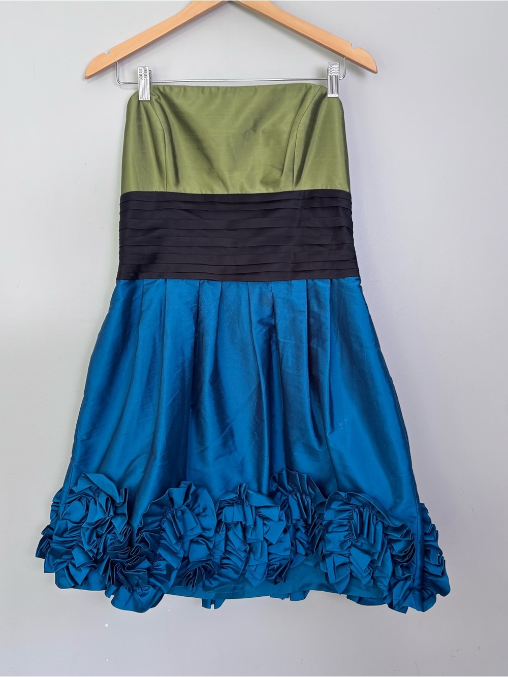 VTG Y2K Adrianna Papell Boutique Strapless Colorblock Ruched Party Dress-12
